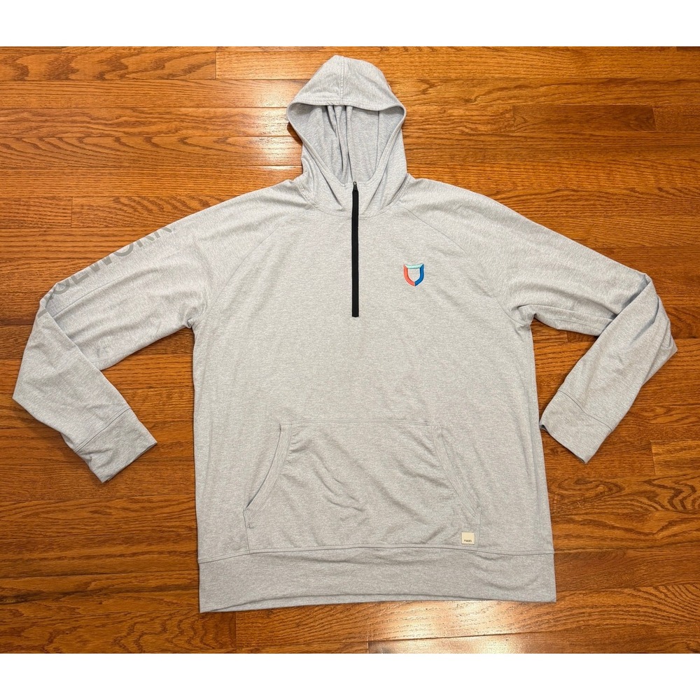 Vuori Ponto Performance 1/2 Zip Hoodie Mens XL V244 Gray Stretch Logo Athleisure